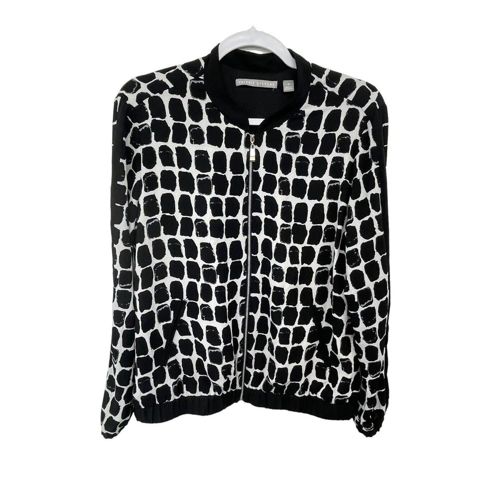 Valerie Stevens Womens Medium M Jacket Stretch Long Sleeve Black White Office - Picture 3 of 8